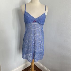 Jenny Jen Slip Dress Womens‎ M Blue Lingerie Lace Fairy Romantic Babydoll Y2K